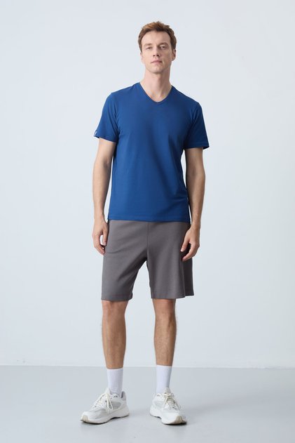 Dark Gray Cotton Thick Soft Textured Standard Fit Basic Men's Shorts - 81275