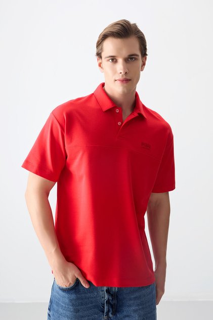 Fiesta Cotton Thick Soft Textured Polo Collar Oversize Fit Basic Men's T-Shirt - 88382