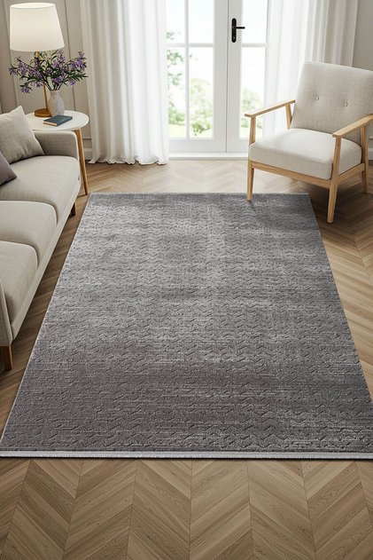 Feel FL010G Antrasit Gri Halı Modern Desenli Akrilik Tozu Az Salon Halısı Yatak Odası Koridor Halısı