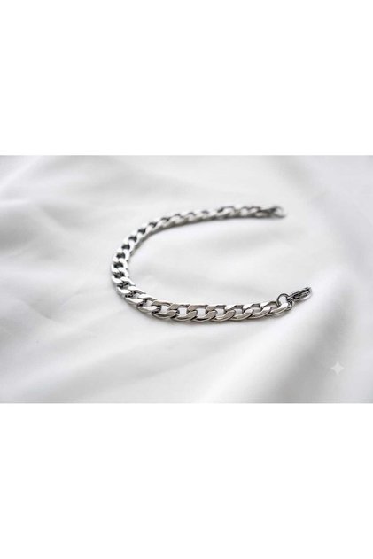 Chain 7mm Thick Silver Color Model Unisex (Women/Men) Steel Bracelet/ 19cm
