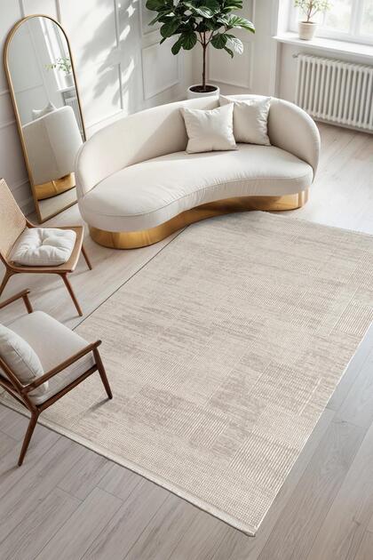 Armony Ar014g Beyaz Halı Bej Detaylı Modern Desen Akrilik Pamuk Taban Tozu Az Salon Halısı Koridor
