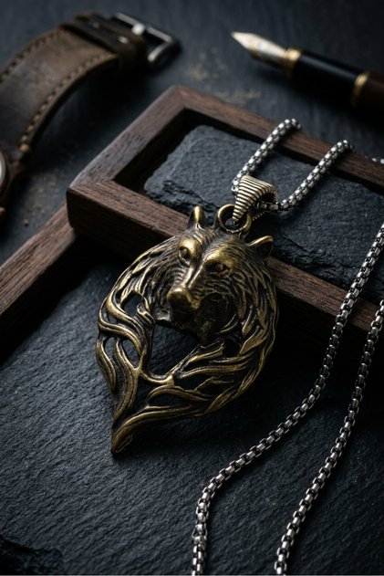 Viking Wolf Symbol Vintage Handcrafted Stainless Steel Chain Men's Necklace