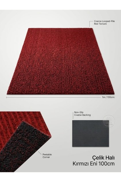 Steel Carpet Red Width 100cm Outside and Inner Floor Non-Slip Carpet (Cut Up to the Quantity required)