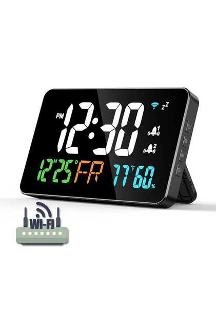 White Smart Wifi Digital Wall Clock Temperature Humidity Display 4-Level Brightness Desk Table Elect