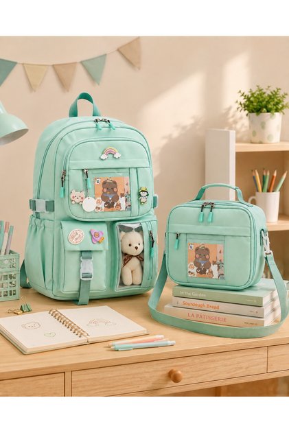 2-Piece School Set Backpack and Lunch Bag - Ergonomic Lightweight School Bag