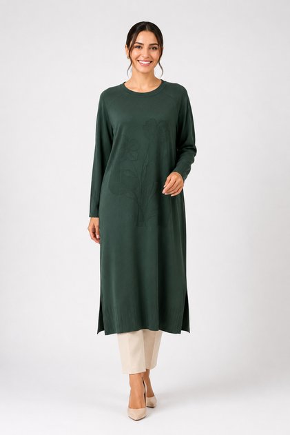 Önü Çiçek Desenli Merserize Tunik 36231