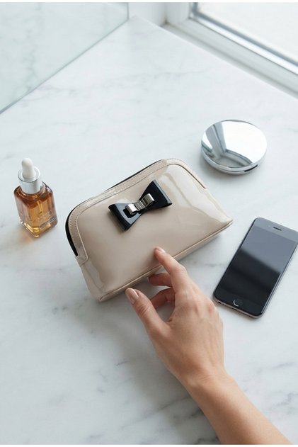 Patent Leather Rose Makeup Bag