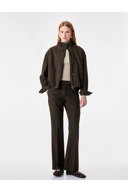Low Waist Viscose Blend Striped Spanish Flare Pants