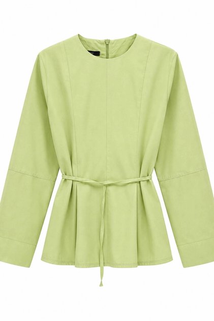 Bluz with Fluttered Skirt at the Hem and Belt at the Waist