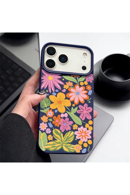 iPhone17 Pro A906 Navy Blue Cartoon Flowers Case For iPhone 18 17e 17 15 16 14 13 Pro Max 17 Pro 11