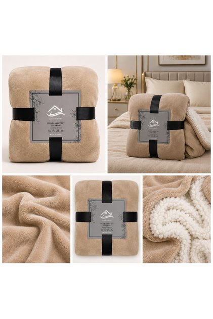 Nefir Premium Double-Sided Winter Blanket 220X240 cm | Velvet Softness on the Outside and Warm, Dense Fur on the Inside