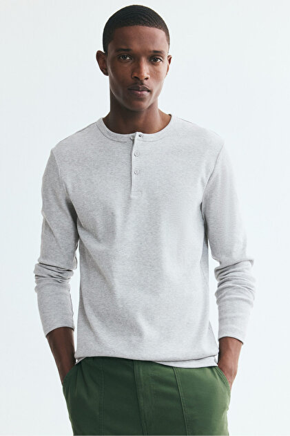 Pamuklu ve Ribanalı Henley Üst Slim Fit