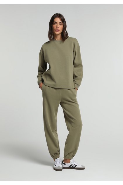Regular Fit Mid Waist Plain Women's Green Sweatpants