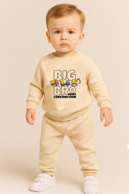 طقم سويت شيرت للأولاد باللون البيج Big Bro