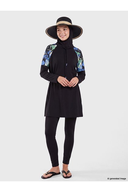 Alita City Women's Hijab Swimsuit Set with High Neckline and Patterned Design
