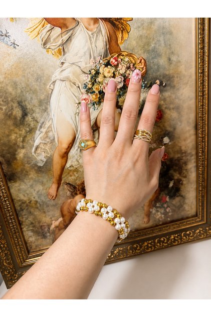 Floral Patterned Multicolor Fairycore Pearl Bracelet