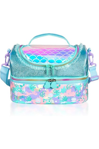 Mermaid Design Lunch Bag Insulated Double Layer Large Capacity Cooler Bag with Adjustable Strap for Kids