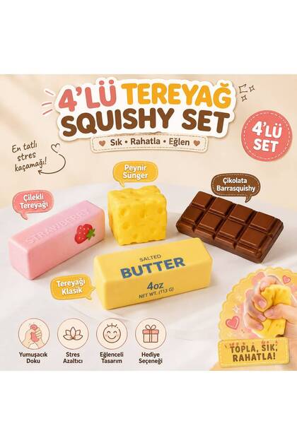 Butter Squishy Yeni Seri Sukuşi Klasik,Çilek,Peynir,Çikolata Butter Stres Oyuncağı Tereyağı Parti Hediyeleri