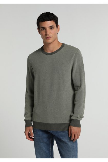 Regular Fit Round Neck Plain Men's Green Sweater