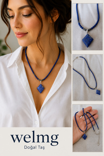 Lapis Lazulli 4 mm prizma kolye - Doğal Taş kolye