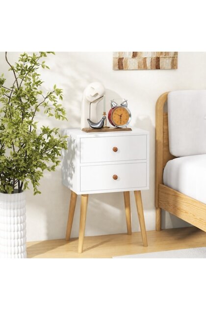 Noptieră cu design minimalist scandinav, din lemn MDF, cu 2 sertare - 45 cm lungime x 28 cm lățime x 55.5 cm înălțime