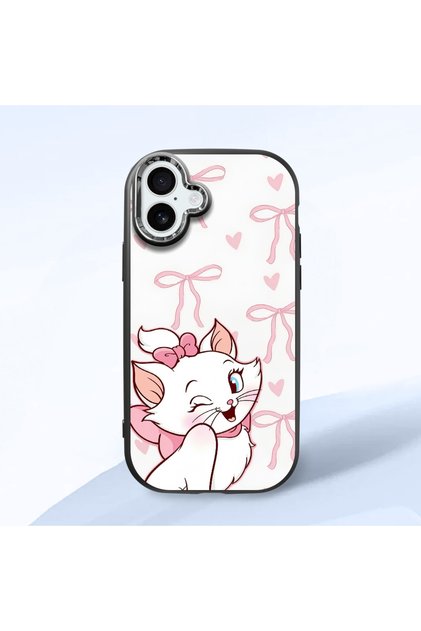 iPhone 16 Plus Compatible Case Camera Protector Black Cartoon Pattern Silicone Lover Couple Phone Case