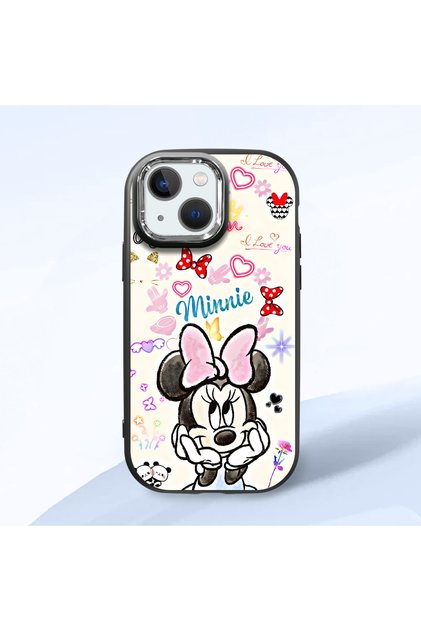 iPhone 13 Mini Compatible Case Camera Protector Black Minnie Patterned Silicone Lover Couple Phone Case