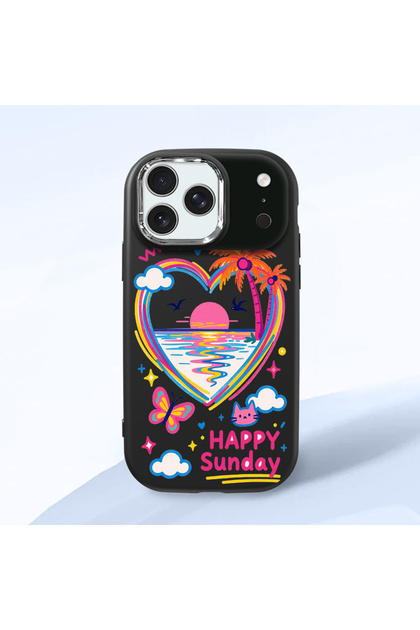 iPhone 17 Pro Max Compatible Case Camera Protector Black Heart Pattern Silicone Lover Couple Phone Case