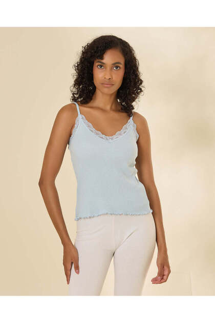 Women Blue Lace Embellished Vest