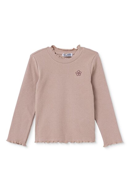 HelloBaby Kız Bebek Tişört Çiçek Baskılı Bisiklet Yaka Long Sleeve