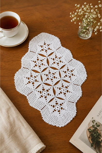 Handcrafted White Lace Coffee Table Cover - 20X29 cm Small Size Decorative Lace Model