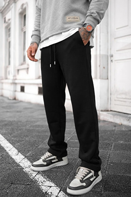 Men's Relaxed Fit Wide Leg Elastic Waist Winter Sweatpants