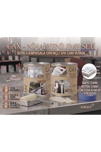CAX 1 Litre Islak Alan Fayans Mutfak Zemin Boyası ve Kimyasala Dirençli Sıvı Cam Vernik Seti
