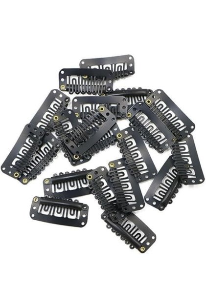 e U Shaped Snap Comb Hair Clips for Wig Extension, 6-Teeth Metal Clips With Rubber, Hair Extensions Accessories for Women (Black, 20pcs)