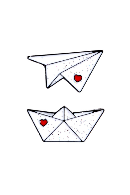 TZ125 Origami Paper Airplane Paper Boat Enamel White Handcraft Lover Brooch Metal Badge Pin Cute Tr