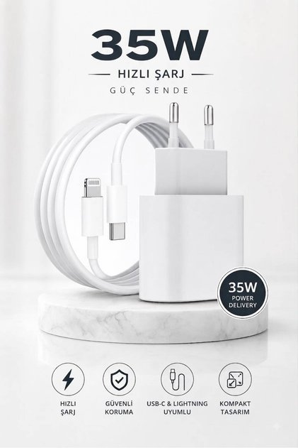 SN-35W IPHONE Lightning 35 Watt Hızlı Şarj Aleti BAŞLIK+KABLO IPHONE 6-7-8-X-11-12-13-14 PRO PRO MAX TÜM SERİLERE Uyumlu IOS Şarj Cihazı Seti