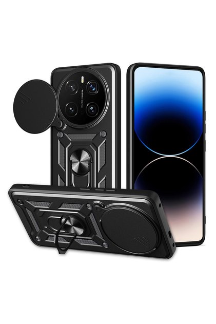 Case Compatible with Honor Magic 7 Pro with Sliding Camera Protection, Ring and Magnetic Tank Cover, Black