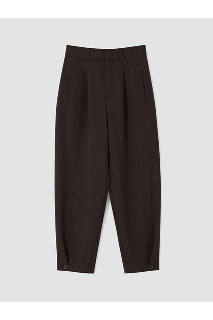 Brown high waist Pleated women's fabric trousers