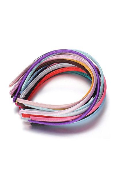 Mixed color 10pcs Fashion Satin Solid Color Headband Colorful Fabric Covered Thin Plastic Hairbands