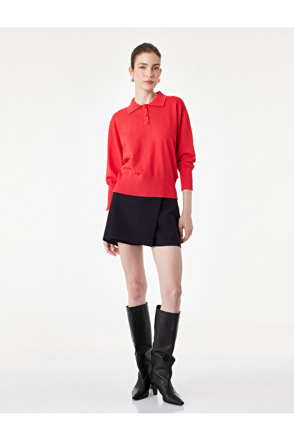 Regular Fit Long Sleeve Half Button Polo Collar Knitwear Sweater