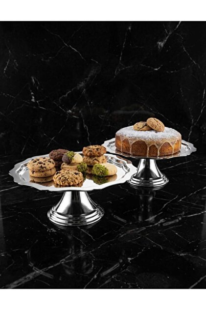 Lüx 2'li Kelebek Desenli Gümüş Ayaklı Kek,Pasta,Kurabiye,Tatlı,İkramlık, Çeyizlik Sunum Servis Standı