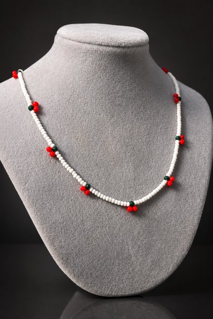Bym White Cherry Figured Sand Beads Women's Children's Necklace Handmade Jewelry Accessory