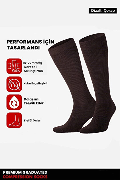Unisex Organic Cotton Flight and Pilot Knee Socks with Special Firming Technology Brown