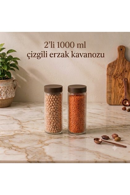 Set of 2 1000 ml Striped Glass Jars with Plastic Lids – Modern Design, Stylish Appearance, and Practical Food Storage Solution