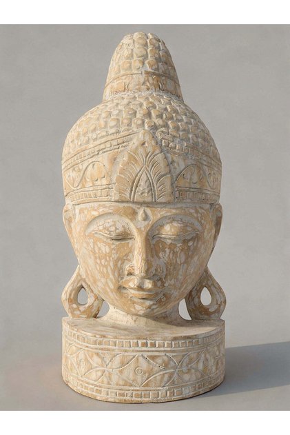 Ahşap Budha Heykeli I Buda Masif Ahşap Oyma Büyük Heykel I 60 cm Naturel & Beyaz