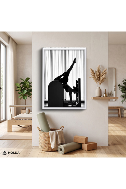 Beyaz Renk Çerçeveli MDF Tablo Pilates Egzersizi Spor Temalı Tablo Duvar Dekorasyonu