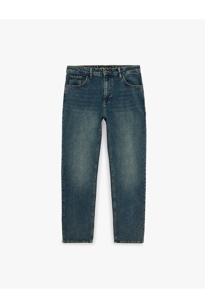 Cotton Pocketed Regular Waist Vintage Straight Fit Jean Trousers