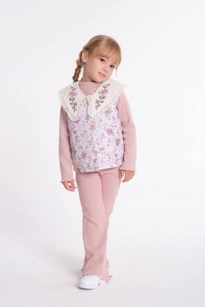 Pink Quilted Embroidered Vest 3-Piece Camisole Set-1112
