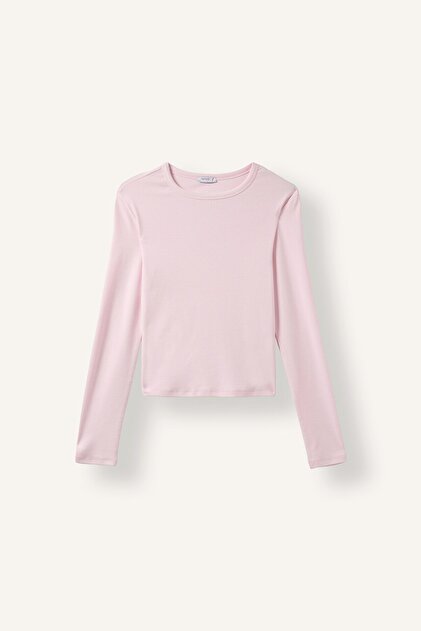 Fitted Crew Neck Ribbed Long Sleeve T-Shirt E7797Ax26Au