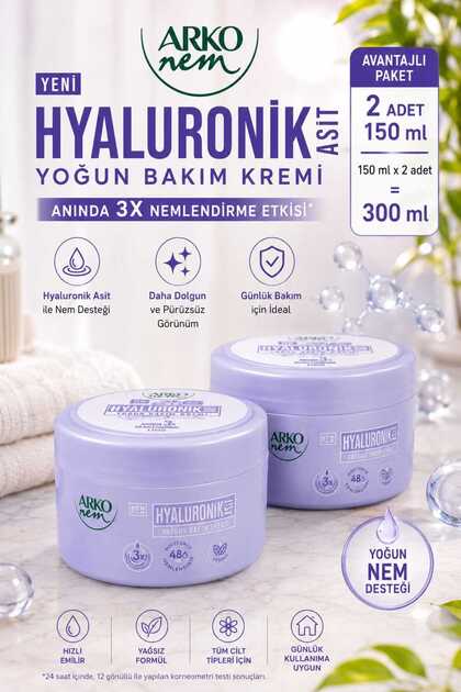 Hyaluronik Asit Yoğun Bakım Kremi 150 ml x 2 Adet – El Yüz Vücut Nemlendirici Bakım Kremi